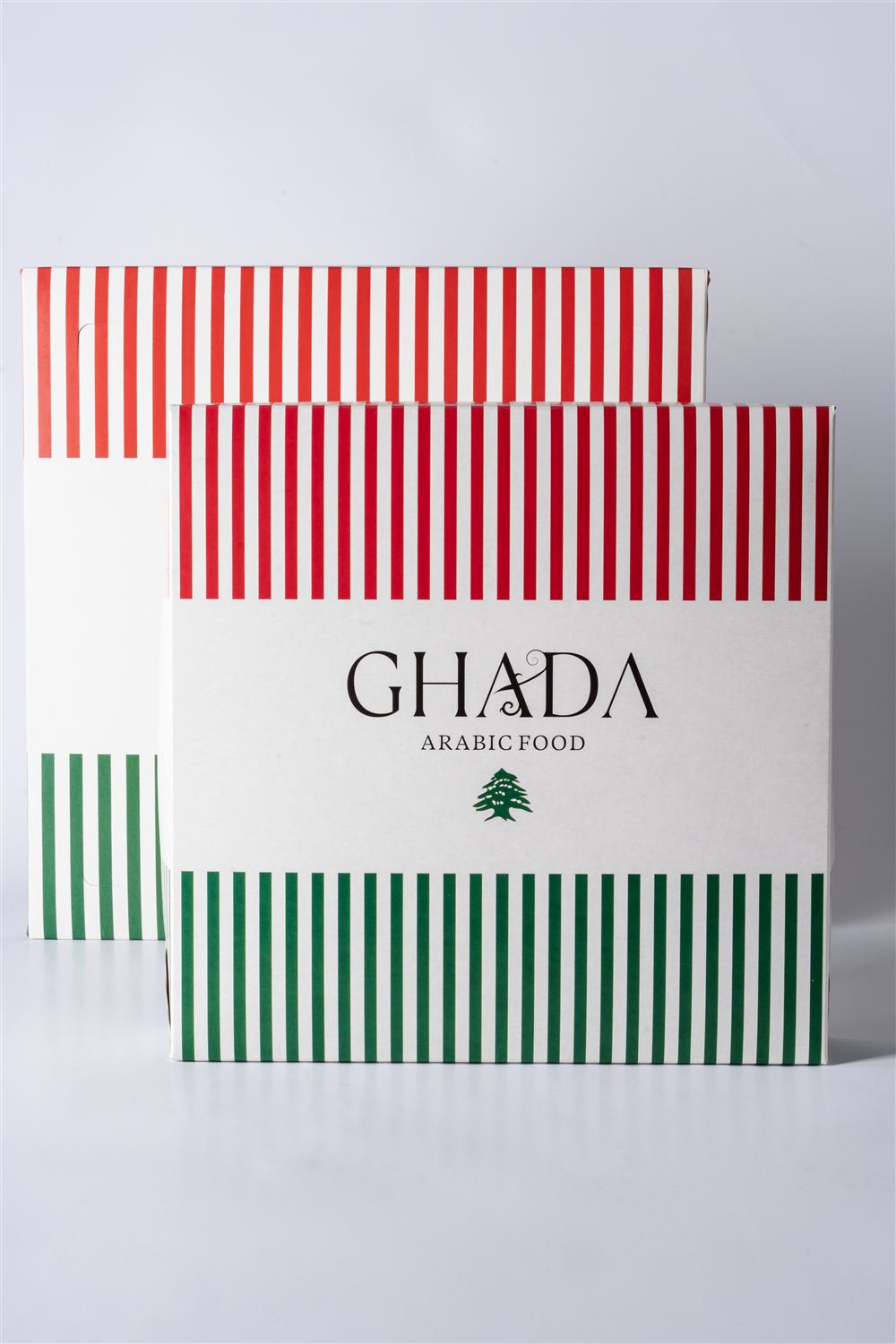 Caixas de papel personalizadas com estampa listrada para restaurante de comida árabe
